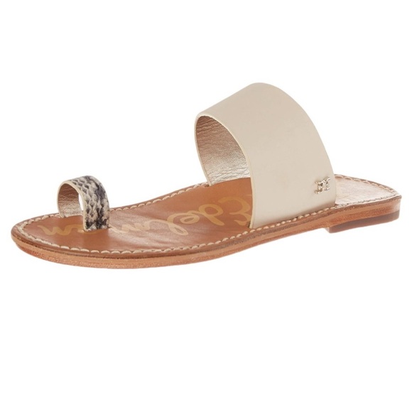 Sam Edelman Maxy Modern Ivory Leather Slide Sandal Snake Skin Toe Loop Size 7.5 - Picture 2 of 9
